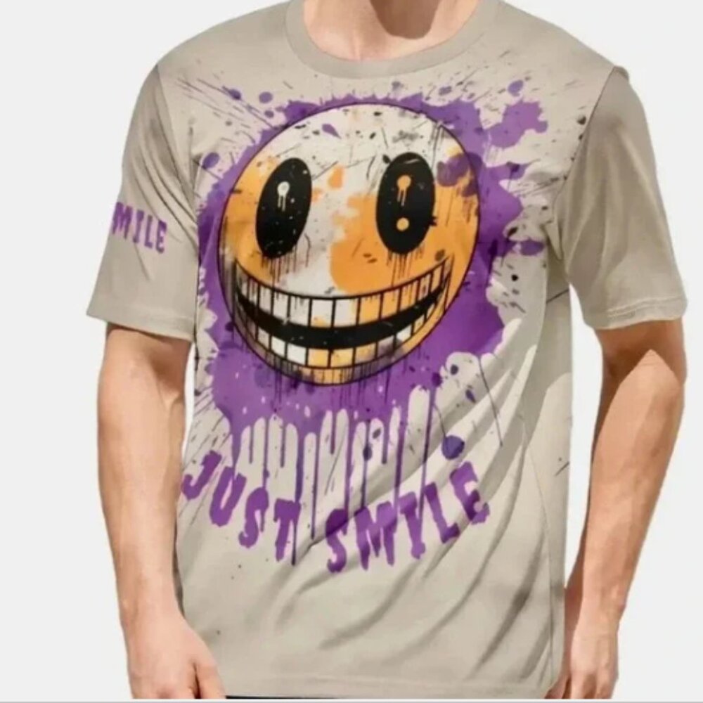 New Men’s Distorted Smiley Face Graphic Tee